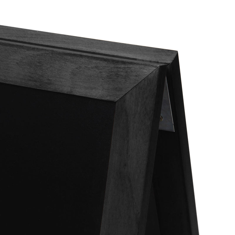 Corner view of A-frame chalkboard in black to view the hinge AF-CH-BR-32